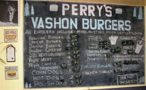 Perry's Burgers Menu. Restaurant on Vashon Island Washington.