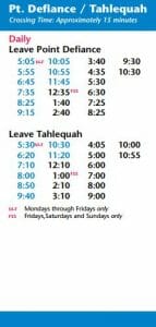 Vashon Island, Point Defiance (tacoma) 2018 ferry schedule