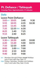 2019 Vashon Island Pt. Defiance ferry schedule