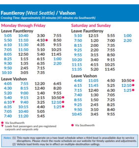 2020 Winter Vashon Island Ferry Schedule from West Seattle Faultleroy.